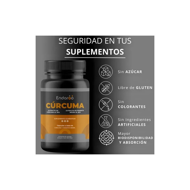 Endaroo Cúrcuma 95% con Pimienta Negra 60 Cápsulas Sin Gluten