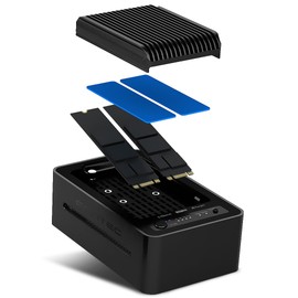 FANTEC 2x USB 3.2 Gen2x2 2x 20Gbps NVMe Clonestation SSD Docking Station for 2x NVMe PCIe SSDs, Internal Fan, USB Transfer Rates up to 20 GBit/s, Cloning Function, Large Heatsink, Aluminium, Black