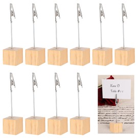 Memo Clip Holder 10 Pieces, Picture Holder with Clips, Stand Wooden Card Table, vertical Note Cube for Photos, Primary Color