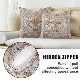 SZXYCZL Boho Throw Pillow Covers 18X18 Inch Set of 2,Bohemia Carpet Pattern Soft Pillowcases Decorative Sofa Living Room Bed Outdoor Pillow Case for Cushion Cover-Orange Grey