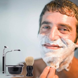 Aiweijia 5 PCS Shaving Brush Kit for Men, Beard Shaving Kit, Shaving Bowl Holder Stand Stainless Steel Shaving Brush Razor Blade Set Gifts