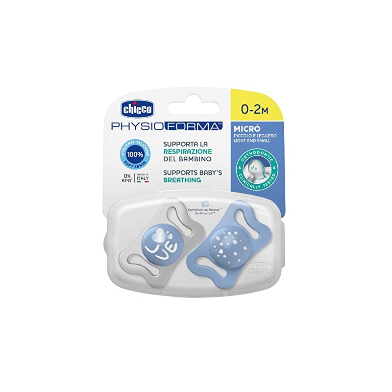 Chicco Chupón Physio Micro Azul SIL 0-2M - 2UN