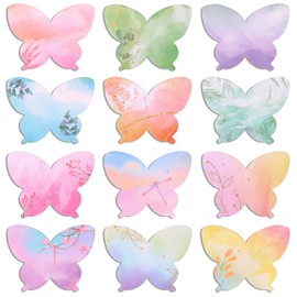 JSRQT 12Pcs Watercolor Butterfly Shaped Sticky Notes, Post Self Stick Notes Pads, Writing Notes Post Memo Pads for Student Teacher Staff, School Office Meeting Home Plan Reminder Stationery Supplies