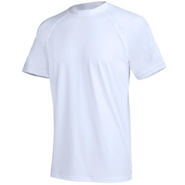 YuKaiChen Men's UV Protection Swimming Shirt Men's Swimming Shirt Quick-Drying Breathable Sun Protection Shirt Rash Guard Shirt with UPF 50+ for Water Sports, White, L