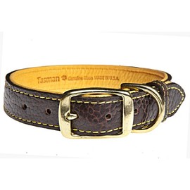 Tasman's Natural Pet Premium Tucson Bison Leather Dog Collar - Chocolate Brown, Gold Lined, 11in