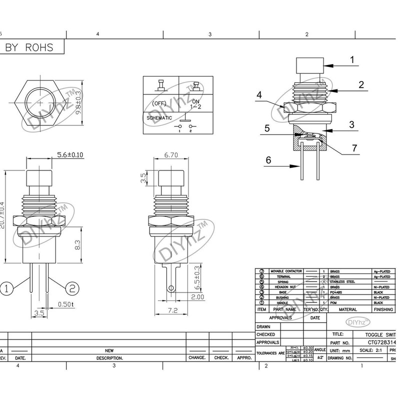 DIYhz Momentary Push Button Switch, 1A 250VAC SPST Mini Pushbutton