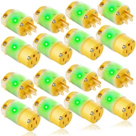 Flutesan 8 Set Lighted Plug and Connector Set Straight Blade Cord End Replacement 15A 125V Compatible with NEMA 5-15P 5-15R 2 Pole 3 Wire Grounding Extension Cord Replacement Ends(Yellow)