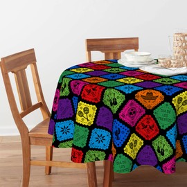 Horaldaily - Mantel de fiesta mexicana de 70 x 70 pulgadas, redondo, diseño de Cinco de Mayo para fiesta de día de los muertos, diseño mexicano, color negro, para fiesta, picnic, decoración del hogar