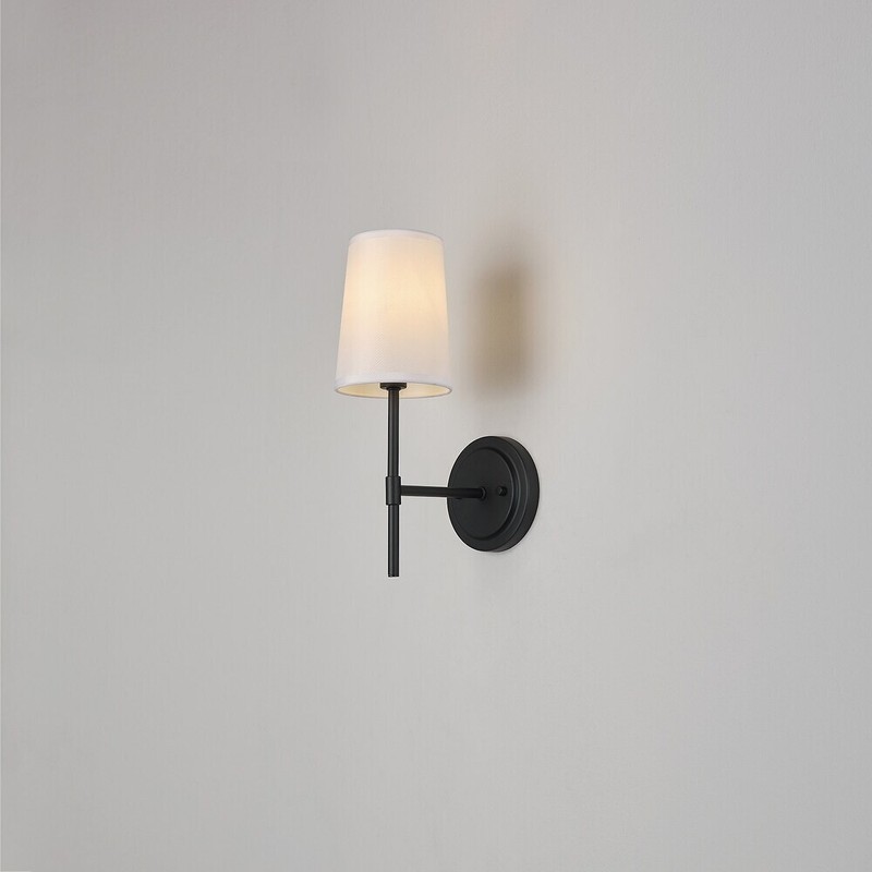 Globe Electric 51859 Clarissa Wall Sconce, Matte Black, White Fabric