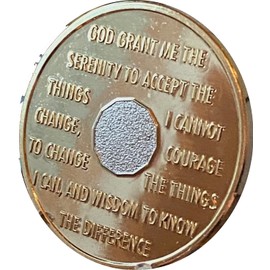 15 Year AA Medallion 22K Bi-Plate Gold Plated Premium Serenity Prayer Sobriety Chip