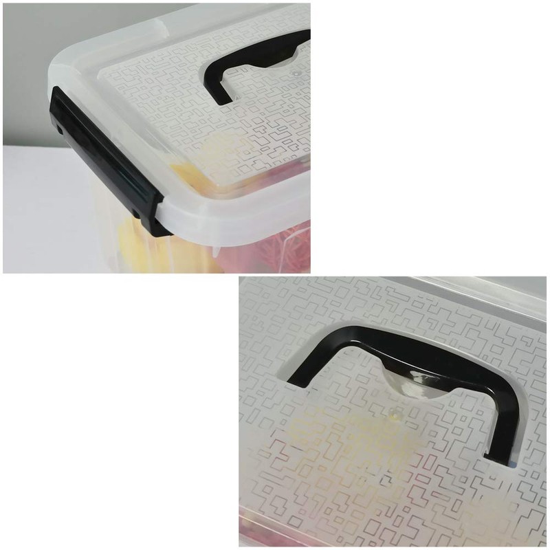 Easymanie Plastic Storage Bin with Black Handle, 6 Quart Latching