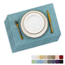 Home Brilliant Teal Placemats Set of 4, Thick Fabric Placemat, Durable Heat Insulation Table Mats for Dining/Kitchen Table, 33 x 48 cm, 4 Pcs, Teal