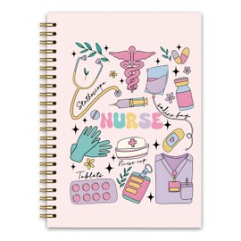 NaZaUK Trendy Pink Nurse Nursing Notebook, Nurses Week Day Gifts Journal, Nurse Appreciation Gifts Journal, Nursing Supplies for Work, Hardcover Spiral Notebooks 5.5x8.3