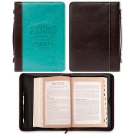 Christian Art Gifts Turquoise Faux Leather Bible Cover for Women | I Can Do Everything - Philippians 4:13 | Zippered Case for Bible or Book w/Handle, Medium