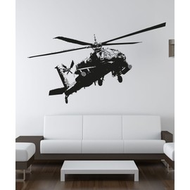 Stickerbrand Apache Helicopter Wall Decal Sticker 42in X 72in. - Easy to Apply/Removable. Made in The USA. No Glue Needed. Safer Than Wallpaper. (Black Color) #OS_AA720s