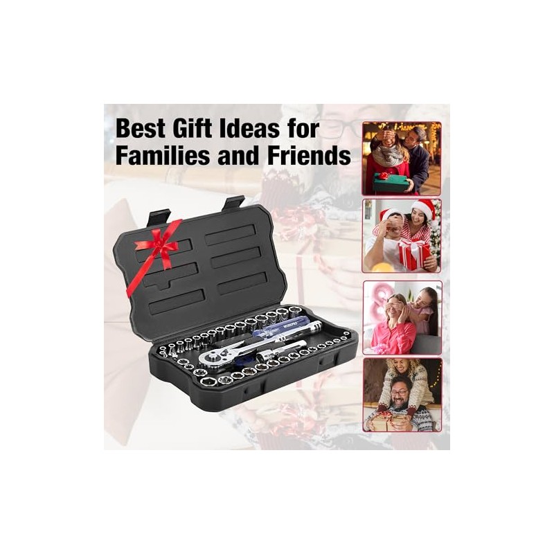 WORKPRO 39-Piece Drive Socket Set 1/4'' & 3/8'', CR-V Metric