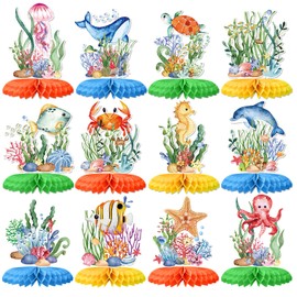 12Pcs Ocean Sea Animal Honeycomb Centerpieces,Tropical Fish Under The Sea Birthday Party Decor Table Centerpieces for Boys Girls Kids Baby Shower Ocean Themed Beach Photo Props Party Decor Supplies