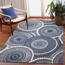 Liora Manne Marina Indoor/Outdoor Power Loomed Synthetic Blend Low Profile Area Rug - Transitional Geometric Casual Medallion Colorful (Circles Delft) (3'3" x 4'11")