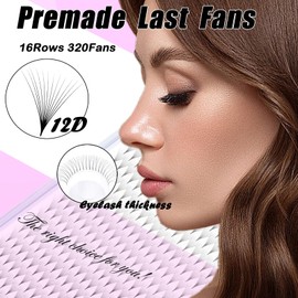 Premade Lash Fans 320 Fans Premade Eyelash Extensions,12D-0.05-C/D Curl Premade Fans Long Stem Lashes 8 to15mm Lashes Extension Lash Fans (C Curl, 15mm)