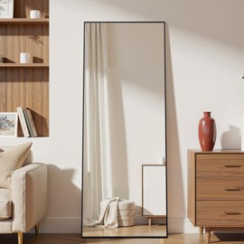 64"×21" Full Length Mirror, Hanging Mirror Full Length for Home Wall Decor, Floor Mirrors with Stand, Aluminum Frame Large Mirrors for Bedroom Cloakroom Décor, Black