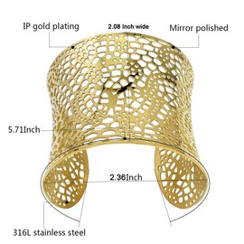 COUYA Wide Big Women Bangle Bracelets Flower Carving Design Stainless Steel Wrist Cuff Bangle (gold leaf) 52mm wide bangle bracelets 510 0
