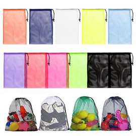 NICKLIN Mesh Bags,11Pcs Mesh Drawstring Bags,Nylon Mesh Storage Bag with Drawstring,Colorful Net Beach Tote Laundry Bag for Camping,Travel,Sport,Swimming,Training