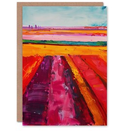 Artery8 Abstract Red Tulip Fields Oil Painting Pink Bold Greeting Birthday Card Him Her All Blank