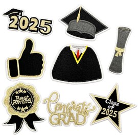 QianSiLi 8PCS Leavers Shirt 2025 Iron On Graduation Decorations Iron On Patches for Clothing Class of 2025 Embroidered Patch for Graduation Cap Gown Stole