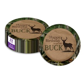 Happy Birthday To The Old Buck - 32 Piece Disposable Party Supplies - Decorations for Deer Hunter Birthday Round Party Plates - Large 9" Paper Plates In Bulk