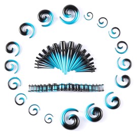 Memsion Ear Gauges Kit - 54 Pieces, 14G-00G Acrylic Ear Expander Set with Spiral Tapers and Plugs, Blue & Black