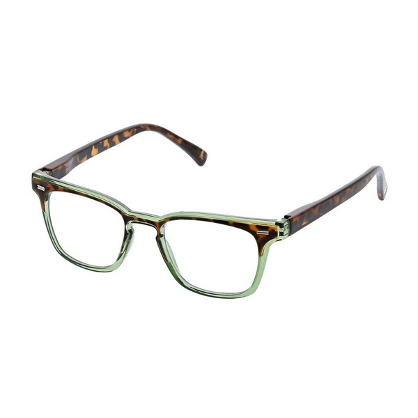 Peepers by PeeperSpecs Strut Square Blue Light Blocking Reading Glasses, Green/Tortoise, 48 + 3