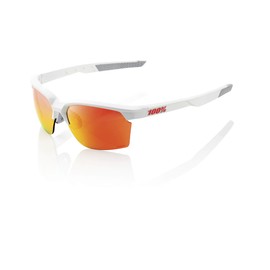 100% Sportcoupe Sport Performance Sunglasses - Sport and Cycling Eyewear (Matte White - HiPER Red Multilayer Mirror Lens)