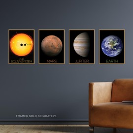 Artery8 Pack of 4 NASA Our Solar System The Sun and Planets Size Comparison Mars Earth Jupiter Images Unframed A4 Wall Art Living Room Prints Set