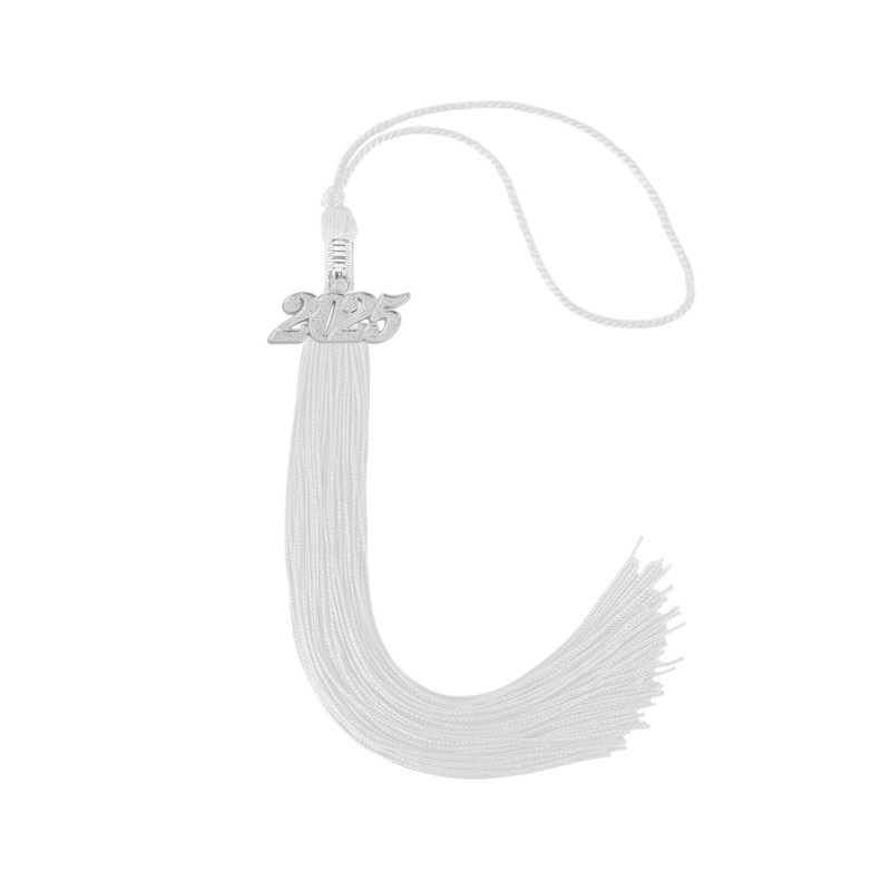 UIALECG Graduation Single Color Tassel with Date Drop 2025(White Tassel,Silver