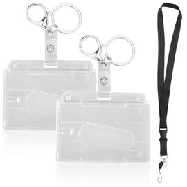 ID Card Holder, Pack of 2 Transparent Card Cases with Key Ring, Badge Holder Cards for ID Holder, ID Card Sleeves, Credit Card Case, ID Card Holder