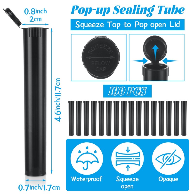 LOPYXBR 100 PCS 116 mm Pre Roll Tubes Black Plastic