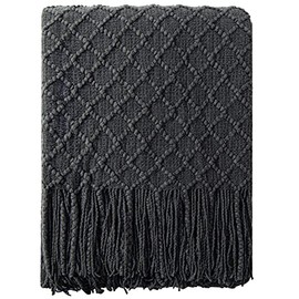NTBAY Acrylic Knitted Oversized 60x80 Twin Throw Blanket, Lightweight and Soft Cozy Decorative Woven Blanket with Tassels for Travel, Couch, Bed, Sofa, 60x80 Inches, Dark Grey Checkered