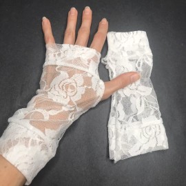 Trixy Xchange White Lace Fingerless Gloves Wedding Arm Cuffs Dead Bride Coquette Costume Gift
