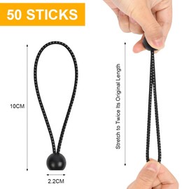 Adiwo Bungee Cord with Balls, 50 Pcs Tarpaulin Bungee Cords, Heavy Duty Bungee Ball Cords, Elastic Wrapping Rope, Flexible Adjustable Bungee Straps for Tent, Camping, Household Items, Canopies, Flags