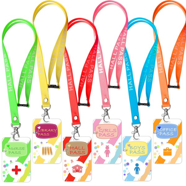 Wiwaplex Student Hall Passes Lanyard Confetti-Themed Unbreakable School Classroom Passes for Teacher Parents, 6 Pack