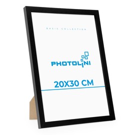 PHOTOLINI Picture Frame, 20 x 30 cm, Black MDF Wood Poster Picture Frame, 30 x 20 cm, Shatterproof Acrylic Glass, for Hanging and Standing, Extra Accessories, for Photos and Posters