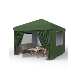 Garvee 10x10 Pop Up Canopy Tent Outdoor Canopy One-Person Set Up Heavy Duty Commercial Instant Tent Shelter, 4-Sidewall+Green