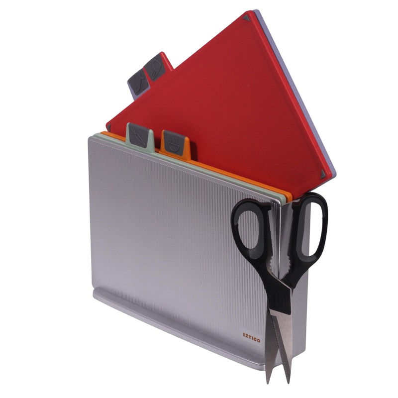 4-Piece Non-Toxic Cutting Board Set with Premium Scissors and Holder