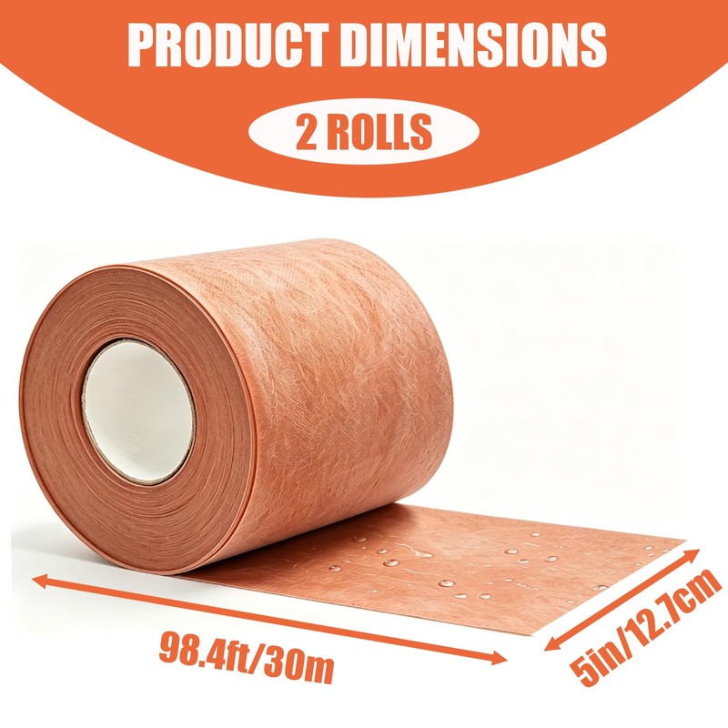 2 Roll Waterproofing Membrane 5In x 98.4Ft 20 Mils Thick