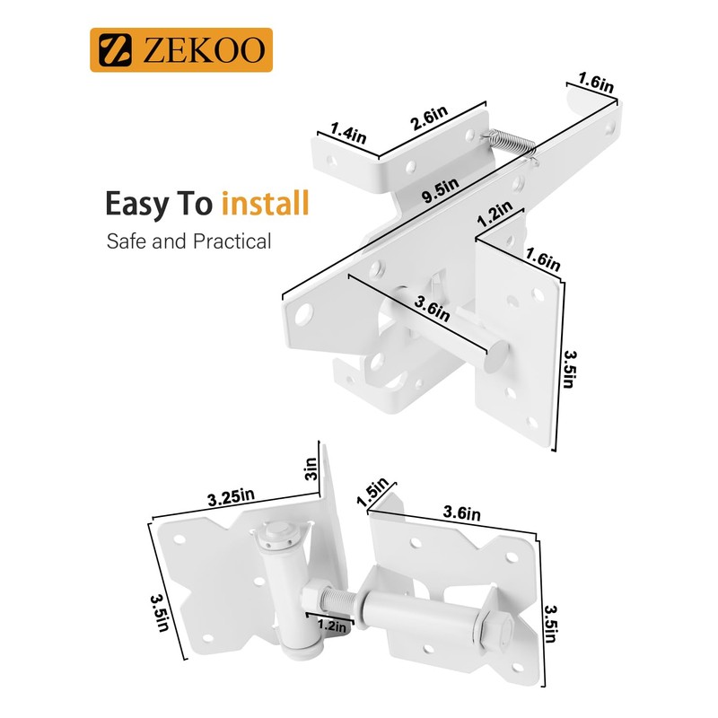 ZEKOO Stainless Steel Gate Hardware Kit, Self Closing Gate Hinges