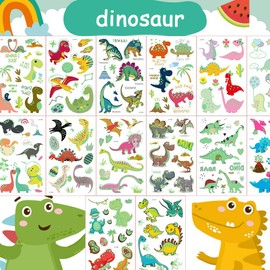 Fanoshon Temporary Tattoos, 14 Sheets, Glow in the Dark, For Children, Dinosaur, Cute, Bright Body Stickers, Costume Accessories, Cosplay, Face Stickers, Parties, Water-Resistant, Long-Lasting, Makeup