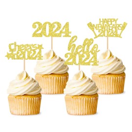 Decoración para cupcakes con purpurina para el Año Nuevo (2020, 40 unidades), color dorado