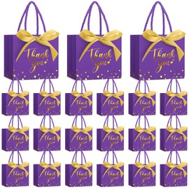 Jetec 45 Pcs Mini Paper Gift Bag Bulk 5.5x4.7x2.5'' Thank You Gift Bag with Handle Small Favor Bag with Bow Ribbon for Wedding Baby Bridal Shower Graduation Party Favor(Purple/Gold)