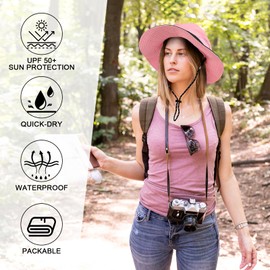 AYPOW Rain Hat Women's Sun Protection Men's Waterproof UV Protection Fishing Hat Foldable with Chin Strap Adjustable Fishing Hat Quick Dry Bucket Hat Summer Hat Outdoor Activities Hiking Safari, pink