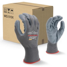 linconson 12 Pack Extreme Grip Lightweight Nitrile Coated Construction & Mechanics Work Gloves (Grey (12 Pack), Medium)